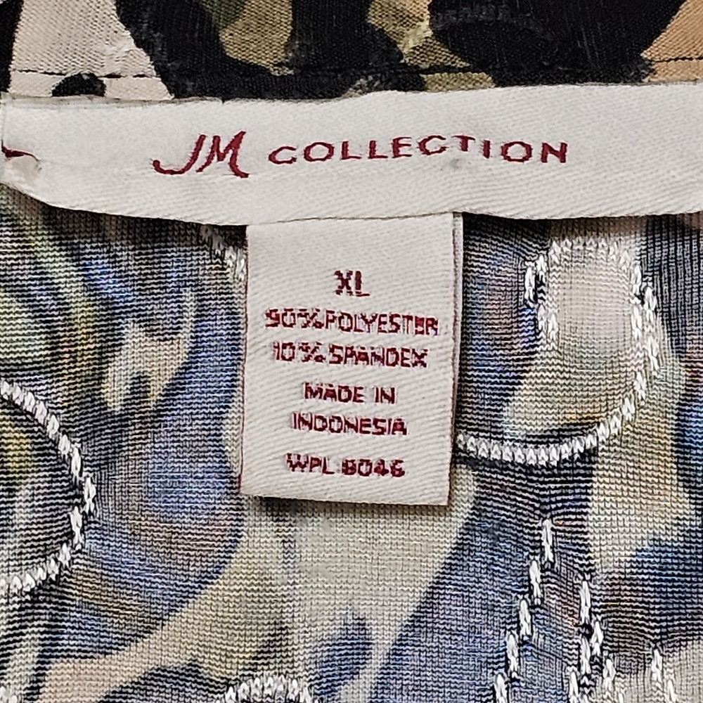 JM Collection *Blouse *Womens XL *Animal Print *Sequin Beaded Neck * ¾ Sleeve - Picture 8 of 10